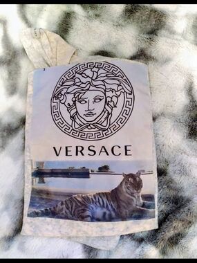 Versace White Tee with Blue and Gray Tiger Graphic